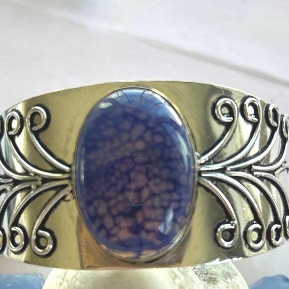 Hand Crafted Jewelry - 925 Sterling Solar Agate Bangle Cuff Bracelet